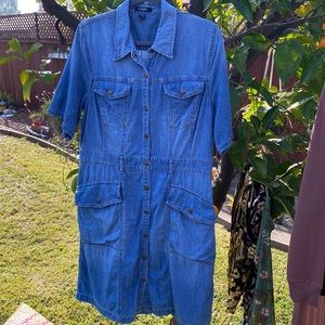 Chaps Jean Denim Dress Vintage Great Condition Oversize pockets XL metal snaps